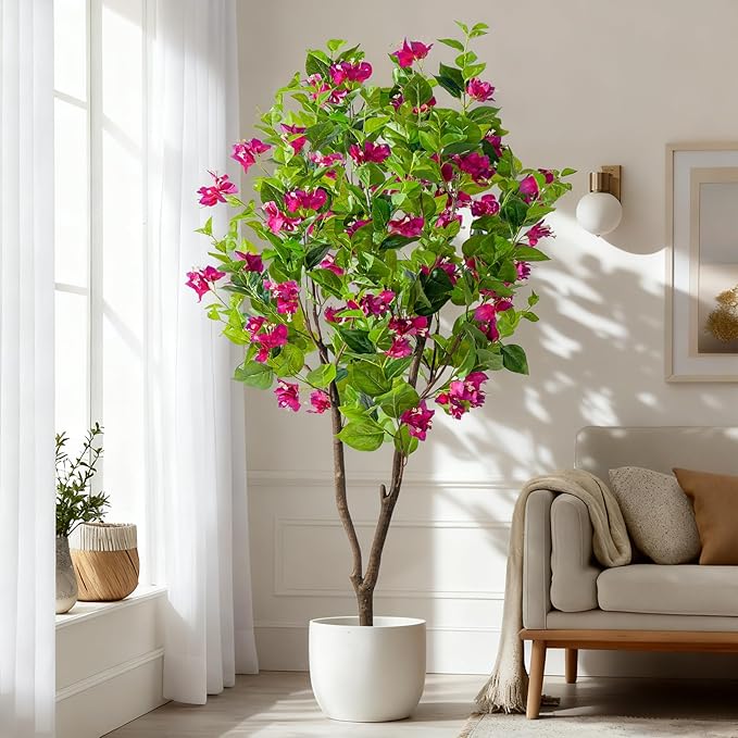 5FT Artificial Bougainvillea Tree Artificial Tree Tall Potted Fake Bougainvillea Trees for Outdoor Indoor Lifelike Potted Faux Plants with Wood Trunk and Flowers Office Wedding Home Decor