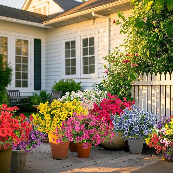 Artificial Fake Flowers for Outdoor Spring Decoration, 16 Bundles Faux Silk Colorful Daisy UV Resistant Realistic for Outside Porch Patio Home Yard Garden Planters Pots Window Box (Blue)