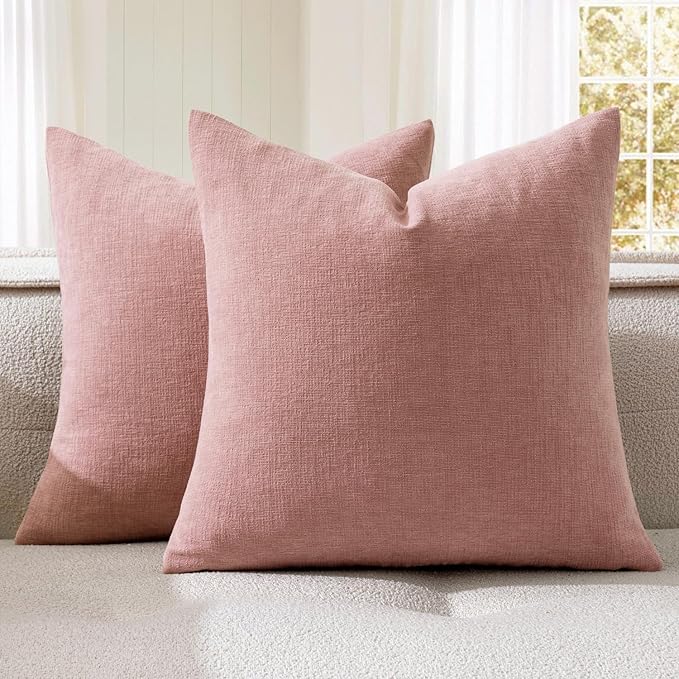 MIULEE Blush Pink Couch Pillow Covers 20x20 Inch, Set of 2 Soft Spring Chenille Decorative Square Throw Pillow Covers Farmhouse for Sofa Living Room Bed