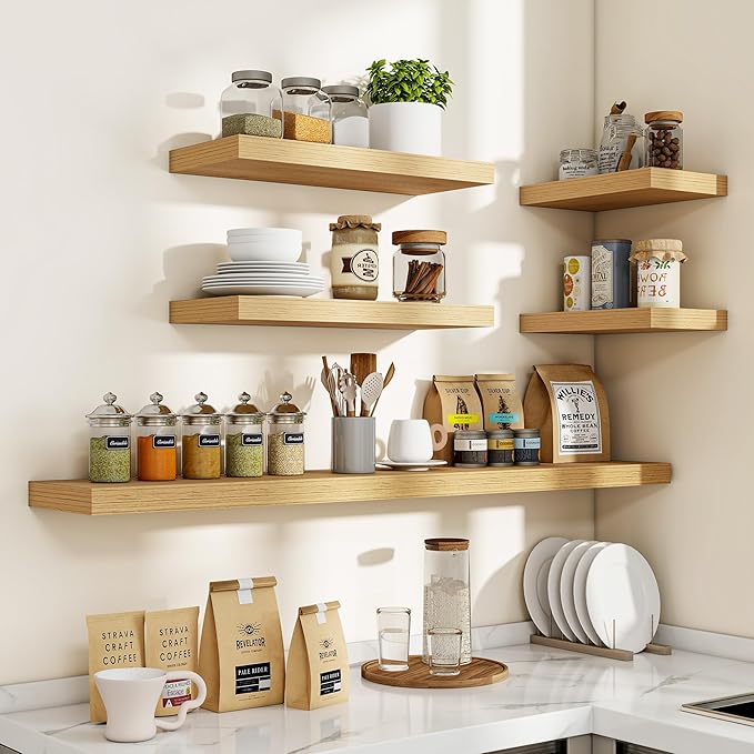 32 Inch Floating Shelves, 3D Textured Wood Grain, 32"x9.25"x1.5" Inch Deep Floating Shelves for Wall, Wooden Shelves for Bathroom, Bedroom, Living Room, Natural, 2 Pieces