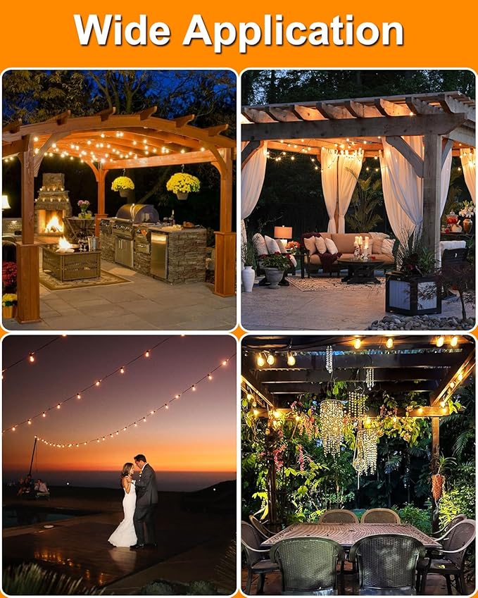 Outdoor String Lights, 50FT Patio String Lights with 27 S14 Vintage Waterproof & Shatterproof LED Bulbs, 2700K Hanging String Lights for Outside Backyard Cafe Garden Bistro Porch