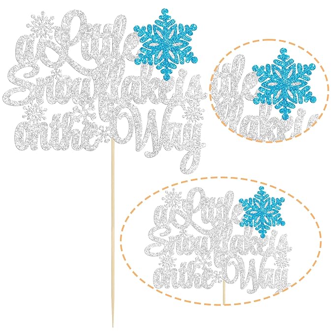 Gyufise 1 Pack A Little Snowflake is on the Way Cake Topper Glitter Winter Baby Shower Cake Topper Gender Reveal Cake Decorations for Winter Onederland Baby Shower Christmas Party Decoration