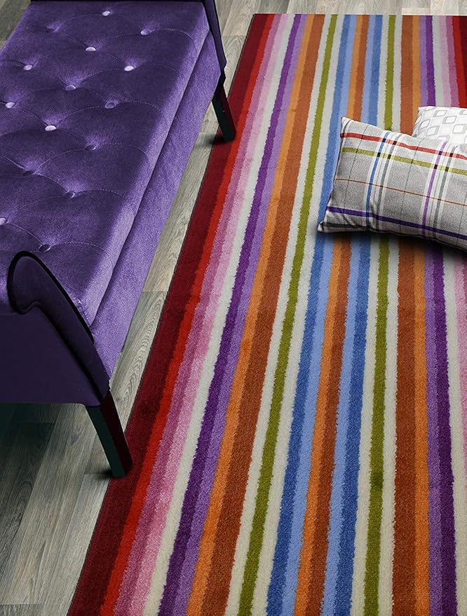 Custom Size Hallway Runner Rug, Slip Resistant, 26 Inch Wide X Your Choice of Length, Stripes Colorful, 26 Inch X 4 Feet, Doormat Size