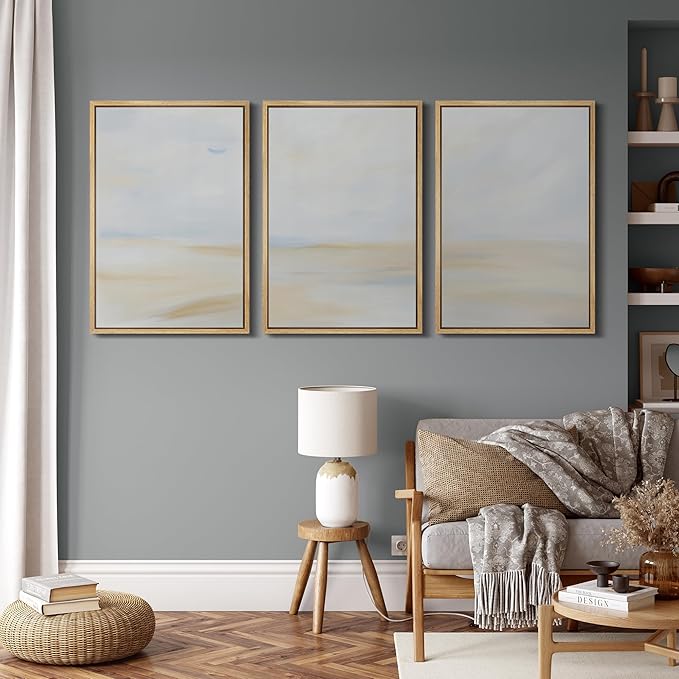 MUDECOR Framed Wall Art Print Set Minimalist Coastal Horizon in Soft Blue and Sand Colors Illustrations Modern Art Boho Decorative Chic for Living Room, Bedroom, Office - 16"x24"x3 Natural