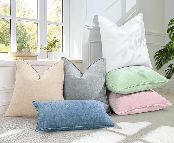 decorUhome Christmas Couch Throw Pillow Covers 24x24 Set of 2, Decorative Soft Euro Velvet Neutral Chenille Pillow Covers with Elegant Design for Sofa Bed Living Room Home Decor, Blue Grey