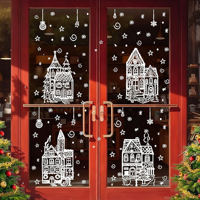 4 Sheets Christmas Window Clings White Christmas Snowflake Window Stickers, PVC Snowflake Window Decals Decoration for Xmas Party Supplies Home Decor