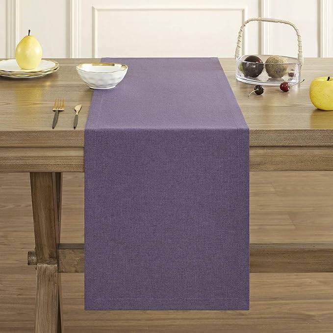 ZeeMart Basic Linen Style Table Runner, 14 x 90 Inch Dark Purple Chambray, Rustic Farmhouse Purple Table Runners 90 Inches Long, Everyday Polyester Table Runner - Machine Washable & Easy Care