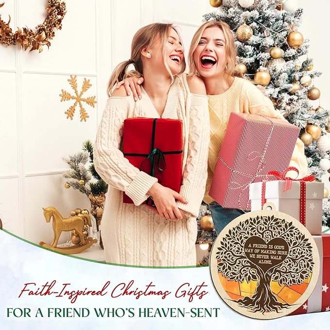TEEZWONDER Christmas Friendship Gifts for Women Men - Suncatcher Christmas Ornaments 2025 - Natural Life Friend Gifts for Women, Tree of Life Ornament for Tree Decorations, Bestie Gift for Friend