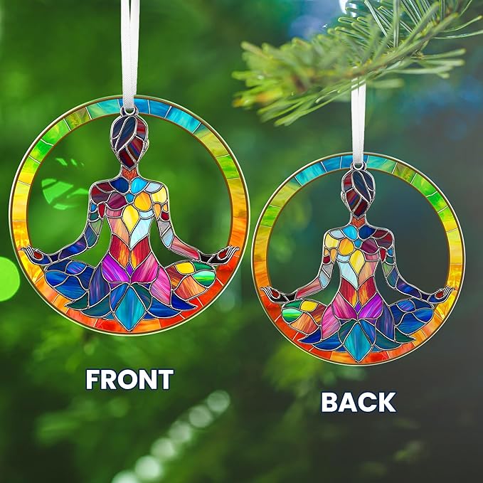 FLAGWIX Christmas Yoga Gifts for Women - Acrylic Christmas Ornaments 2025 for Tree Decorations - Yoga Ornaments for Xmas Tree, Spiritual Gifts for Mom Grandma, Meditation Gift for Women Friend Sister