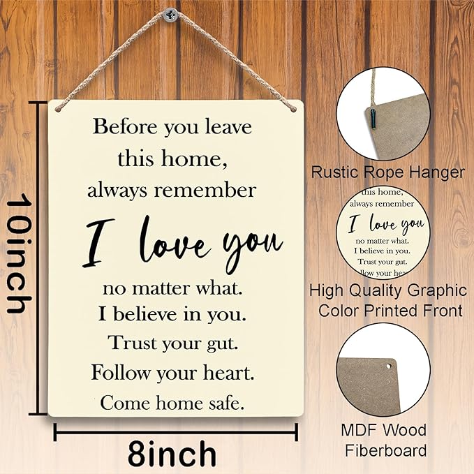 FUGWN Before You Leave This Home Always Remember I Love You Sign Hanging Wooden Signs 8x10, Entryway Wall Decor, I Love You Sign, Love Wall Decor, Motivational Inspirational Home Wall Decor(Yellow)
