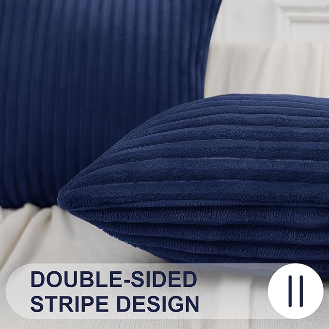 Simmore Decorative Christmas Throw Pillow Covers 18x18 Set of 2, Soft Natural Plush Flannel Double-Sided Fluffy Couch Pillow Covers for Sofa Living Room, Navy Blue