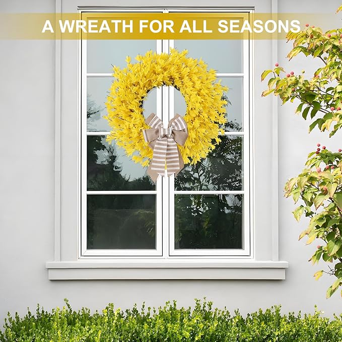 26 Inch Spring Wreaths for Front Door Large Forsythia Floral Summer Door Wreath Outdoor All Season Wild Wreath for Easter Valentines Home Living Room Porch Yard Window Farmhouse Decor (Yellow)