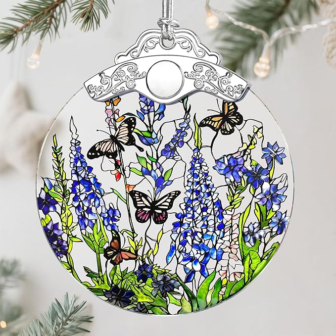 Lavender Monarch Butterfly Stained Glass Ornament – Christmas Ornament, Christmas Tree Ornament, & Perfect Holiday Decor | Butterfly Lover Gift, Gifts for Women and Friend