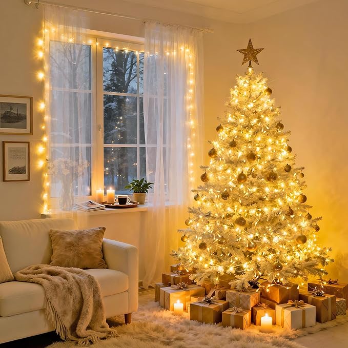 JMEXSUSS 168FT 600 LED Christmas Lights Outdoor Waterproof Clear Wire Warm White Christmas Tree Lights Plug in String Fairy Lights for Outside Indoor for Bedroom Wedding Party Holiday Xmas Decorations