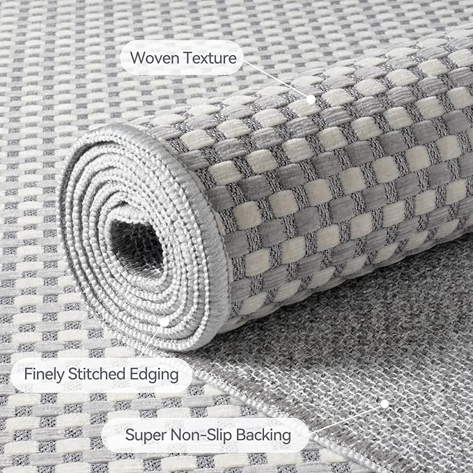 Boho Washable Area Rugs 6x9 ft, Non Slip Area Rug for Living Room, Braided Office Rugs Bedroom Rug Woven Washable Indoor Floor Carpets for Office Dining Bedroom Living Room, Easy to Clean, Gray