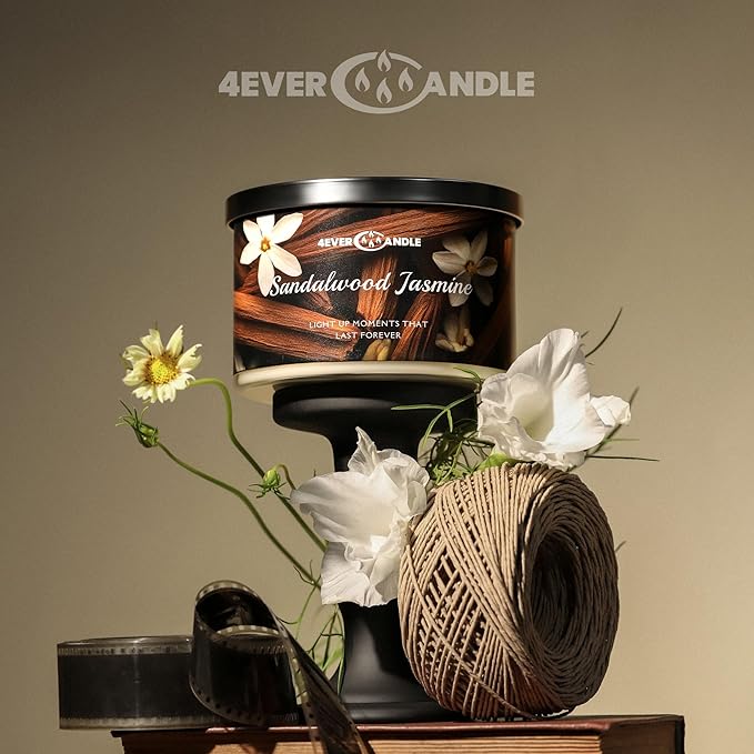 4-Wick Candles for Home Scented - 18oz Soy Wax Blend Candle Over 50Hrs Long-Lasting Fragrance, Home Decor and Housewarming Gifts, Sandalwood Jasmine