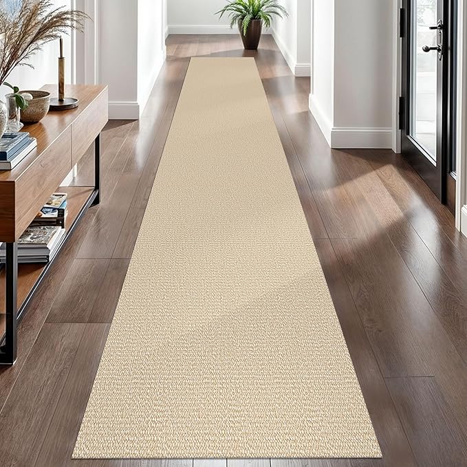 EARTHALL Washable Runner Rug 2x12 Ft Non Slip Runners for Hallways Long Cotton Rubber Backed Kitchen Runner Braided Indoor Floor Carpet Runners for Entryway, Hall, Kitchen, Golden Beige/White