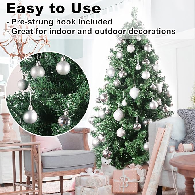 Silver 1.6" Small Christmas Balls Christmas Tree Decoration Ornaments Shatterproof Hanging Balls for Birthday Halloween Holiday Wedding Decorations Set of 12pcs