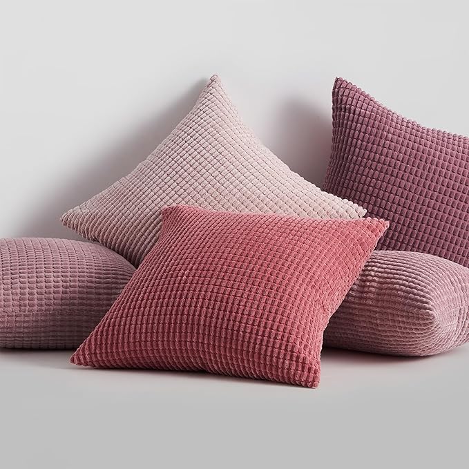 Topfinel 4 Packs Pink Decorative Throw Pillow Covers 22x22 Inch for Living Room Couch Bed Sofa, Boho Western Farmhouse Home Decor, Square Soft Moss Corduroy Fall Cushion Case 55x55 cm