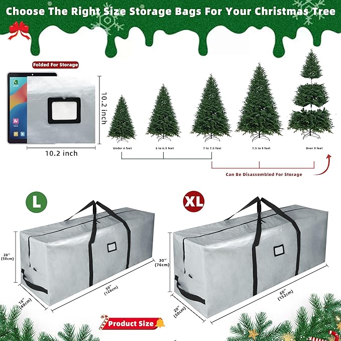 Large Christmas Tree Storage Bags Heavy Duty Tree Bags Holiday Storage Bags Protects From Moisture Or Dust,Alternative To Xmas Tree Storage Box (Gray, 9 Ft)
