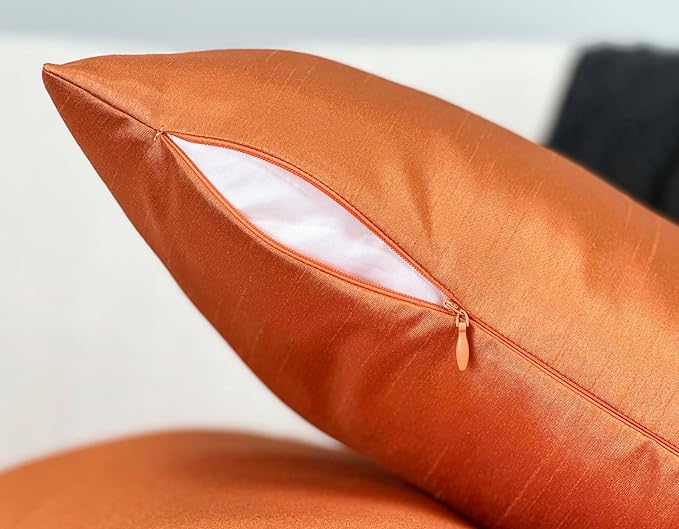 Aiking Home 12x24 Inches Faux Silk Rectangular Throw Pillow Cover, Zipper Closure, Orange (Set of 2)
