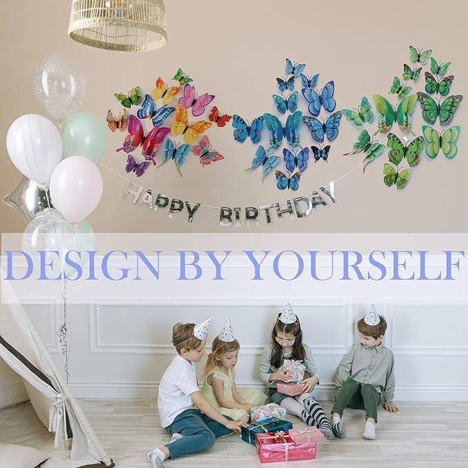 Butterfly Wall Decor 72 PCS, 3D Butterflies Stickers for Party Decorations with Magnets(Blue, 72)