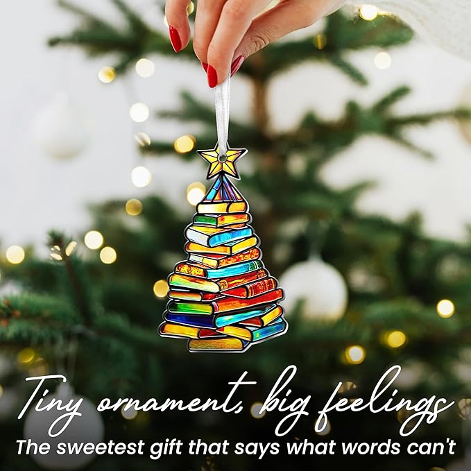 FLAGWIX Christmas Book Lovers Gifts for Women Men - Metal Christmas Ornaments 2025 for Tree Decorations - Reading Nerd Librarian Bookish Gifts for Book Lovers, Bookworm Gift for Friend Family