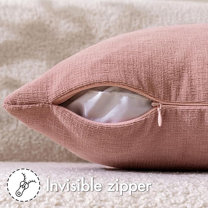 MIULEE Blush Pink Couch Pillow Covers 20x20 Inch, Set of 2 Soft Spring Chenille Decorative Square Throw Pillow Covers Farmhouse for Sofa Living Room Bed