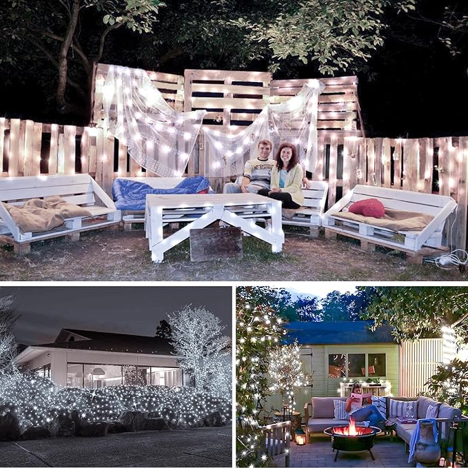 KNONEW 400FT Outdoor Christmas Fairy Lights Plug in,1200 LED String Lights Outdoor Waterproof 8 Modes Memory Times for Wedding Bedroom Walls Garden Trees Decoration(Cool White)