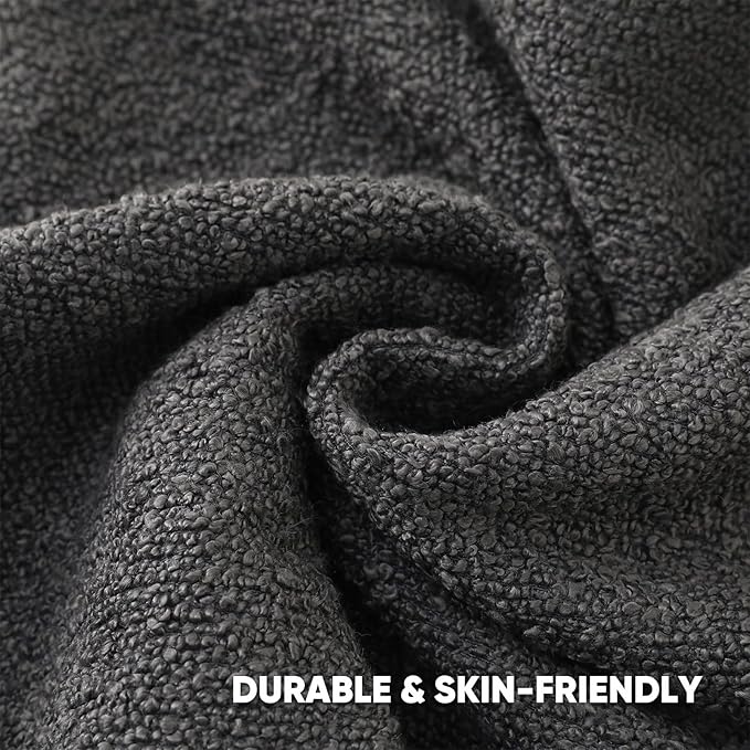 HAUSSY Set of 2 16x16 Decorative Throw Pillow Covers, Soft Cozy Textured Boucle Couch Cases, Home Decor for Couch Bed Living Room, Dark Grey