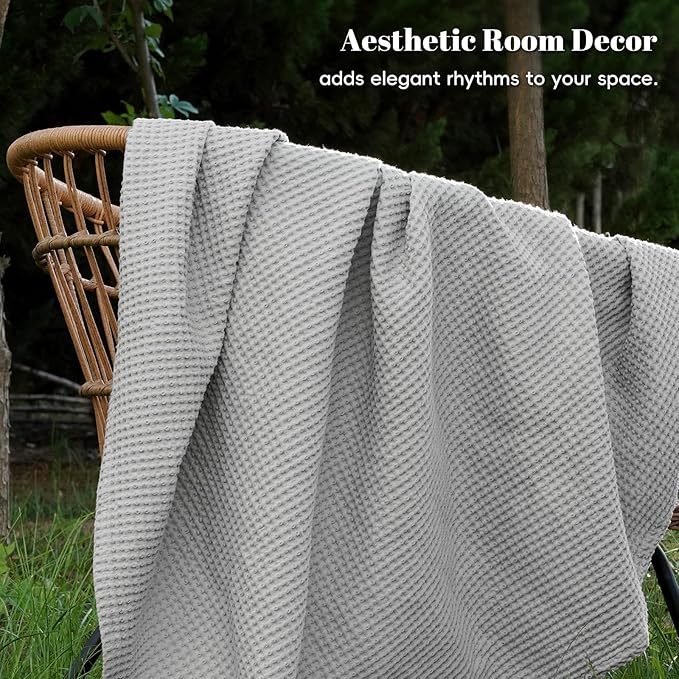 PHF 100% Cotton Waffle Weave Blanket King Size for Bed,Snag Proof Lightweight Breathable Moisture-wicking Throw for Couch,Great for Layering in Cold Weather,Machine Washable,Home Decor Gift-Light Grey