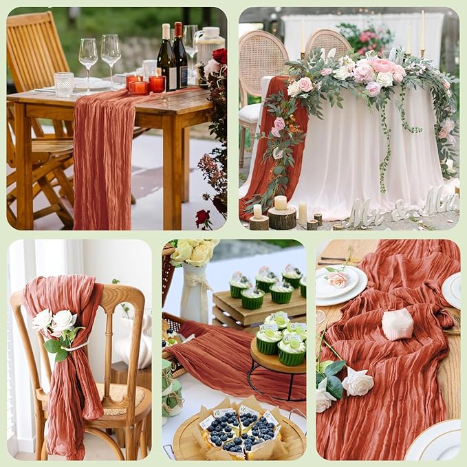 Wokceer Cheesecloth Table Runner 2Pack 10FT Terracotta Fall Cheese Cloth Table Runner Boho Gauze for Party Thanksgiving Long Rustic Sheer Runners for Baby Bridal Shower Wedding Easter