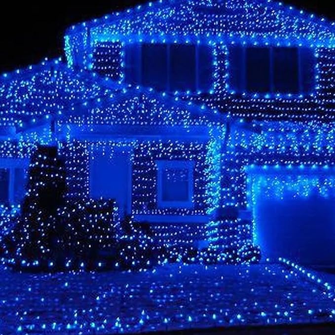 Dazzle Bright 33FT 100 LED Christmas String Lights Indoor Outdoor Waterproof, Blue With Green Wire, Twinkle Plug-in for Tree Room Bedroom Wedding Decorations