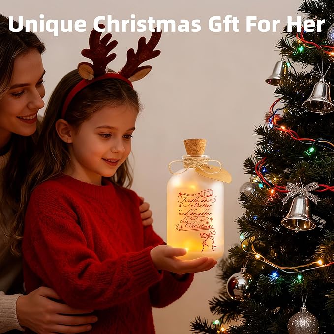 Christmas Night Light, 17.5oz Mason Jar Lantern with LED Light Ornament, 2-in-1 Christmas Decorations for Home, Birthday Gift for Women and Friend, Festive Home Decor