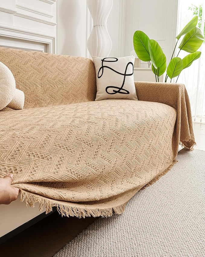 AIVIA Slipper Chair Cover Sheet Blanket, Reversible Anti Slip Throw Cushion Covers for Armless Chair Recliner Armchair Ottomans Furniture Decorations Protector Slipcover Tablecloth (Khaki, 51” x 71”)