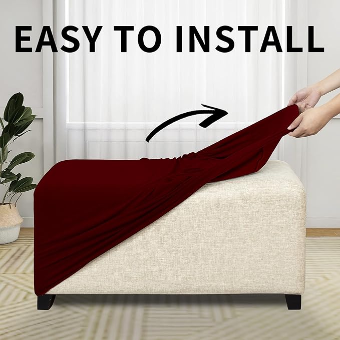 Easy-Going 100% Dual Waterproof Stretch Ottoman Cover Rectangle Folding Storage Stool Furniture Protector Soft Slipcover for Living Room with Elastic Bottom (X Large, Wine)