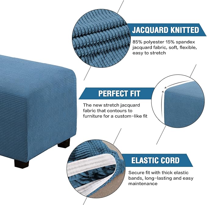 H.VERSAILTEX Ottoman Cover Slipcover Rectangle Fit Length 33'-38' Footrest Sofa Slipcovers Stool Cover Footstool Protector Covers Feature Stretch Thick Jacquard Fabric Removable Washable - Dusty Blue