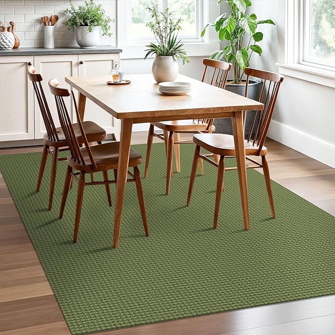 EARTHALL Woven Area Rugs 5x7 Ft Washable Living Room Rugs Non Slip Rubber Backed Dining Room Rug Braided Bedroom Rugs Indoor Floor Carpet for Living Room, Bedroom, Dining Room, Green