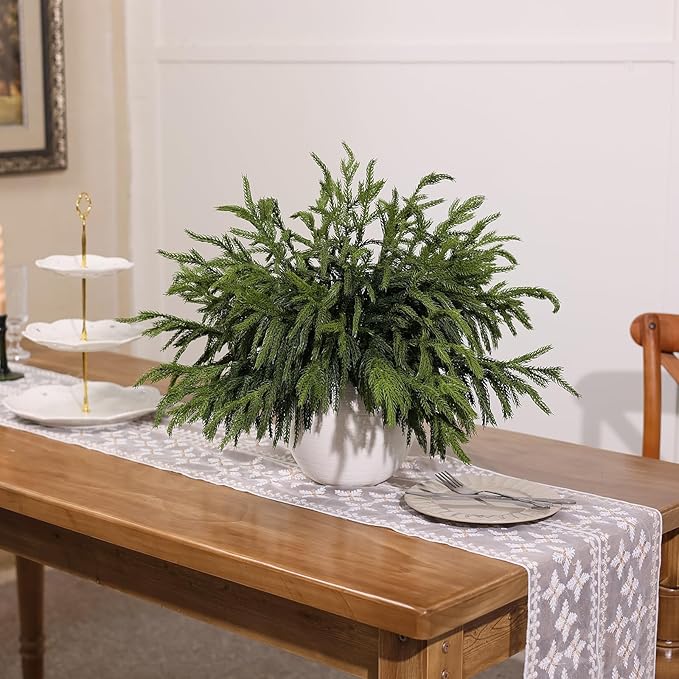 80 Pcs Real Touch Norfolk Pine Branches, Artificial Christmas Green Plants Branch Faux Greenery Stem Fake Pine Picks for Vase DIY Crafts Garland Wreath Xmas Indoor Outdoor Decor(18 Inches)