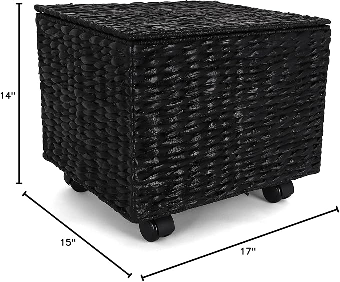 Rutledge & King File Cabinet, Seagrass Cabinet with Rolling Casters, Hanging File Organizer for Home and Office, Black (14 x 15 x 17 inches)