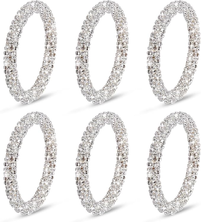 Diamond Napkin Rings Set of 6, Bling Silver Napkin Rings Dinner Napkin Holder for Fall Cloth Napkins Wedding Christmas Party Dinner Table Decor (6 Pcs Diamond Circle)