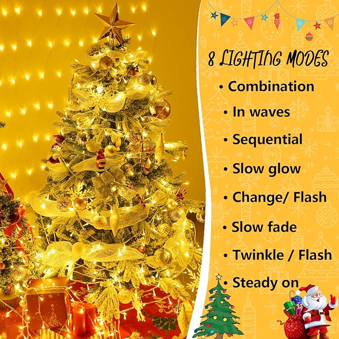 YEGUO 165ft 500 LED Christmas Lights Outdoor Waterproof, Clear Wire String Lights Indoor Plug in, 8 Modes Fairy Light for Christams Party Wedding Tree(Warm White)