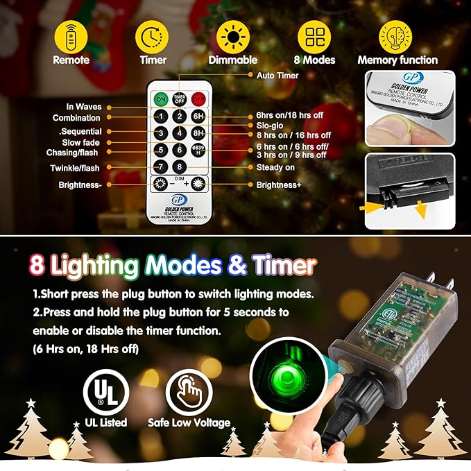 KNONEW 532FT Outdoor Christmas Fairy Lights Plug in,1600 LED String Lights Outdoor Waterproof 8 Modes Memory Times for Wedding Bedroom Walls Garden Trees Decoration(Warm White)