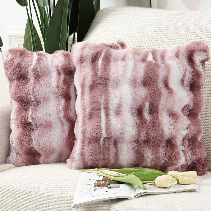 MADIZZ Pack of 2 Thick Plush Wool Throw Pillow Covers 22x22 Inch Pink Soft Neutral Decorative Throw Pillows Accent Boho Cushion Covers for Couch Sofa Bedroom Pillow Shell