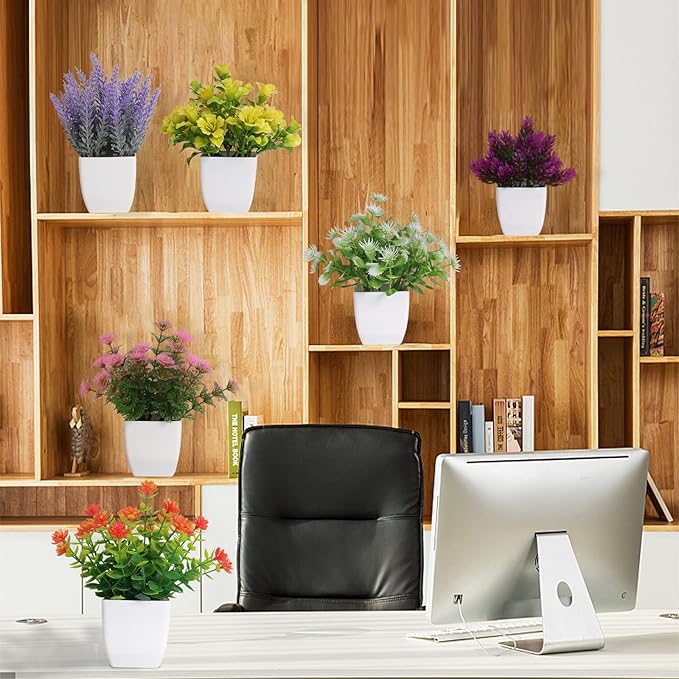 6pcs Artificial Pot Flowers Small Fake Plants with Pot Mini Potted Plants for House Office Tabletop Decoration