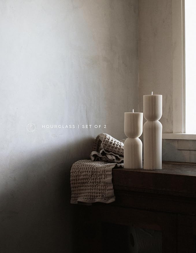 LAWA Hourglass Pillar Candle - Large Beautiful Handmade Pillar Scented Soy Wax Elegant Bubble Aesthetic Candle Housewarming Gift Home Room Shelf Decor Idea - White (Set of 2)