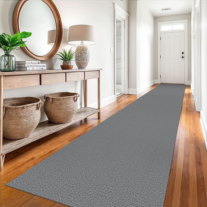 EARTHALL Extra Long Runner Rug 3x16 Ft Washable Runners for Hallways Cotton Non Slip Entryway Runner Braided Kitchen Runner Indoor Outdoor Carpet Runners for Hotels, Hall, Stair, Charcoal Gray