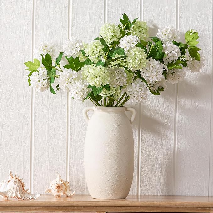 Ceramic Flower Vase 12 inch Farmhouse Rustic Vase Decorative Pottery Terracotta Tall Vases for Home Decor Table Mantle Fireplace Living Room Bathroom Wedding Centerpiece(Large-White)