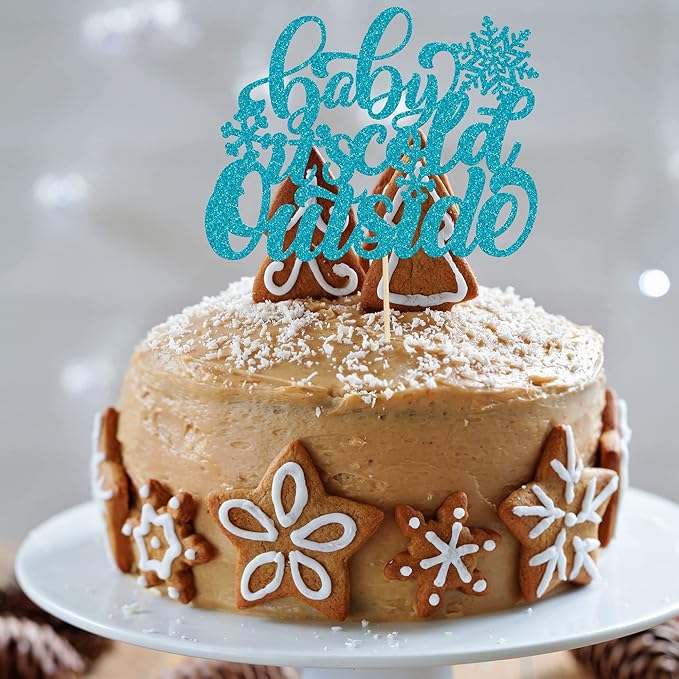 Gyufise 1 Pack Blue Glitter Baby It's Cold Outside Cake Topper Snowflake Baby Shower Decorations Winter Wonderland Baby Shower Decorations Winter Kids Birthday Party Supplies