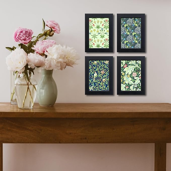 4x6 Picture Frame Set of 4 Made of Solid Wood Photo Frame with Real Glass for Pictures 4x6 Without Mat, Wall Mount or Tabletop Gallery Photo Frames in Black